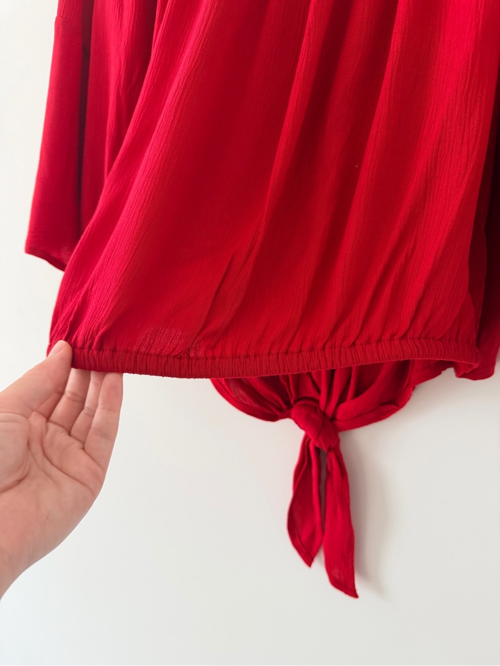 Express Red Off-the-Shoulder Tie-Hem Blouse - Picture 6 of 6